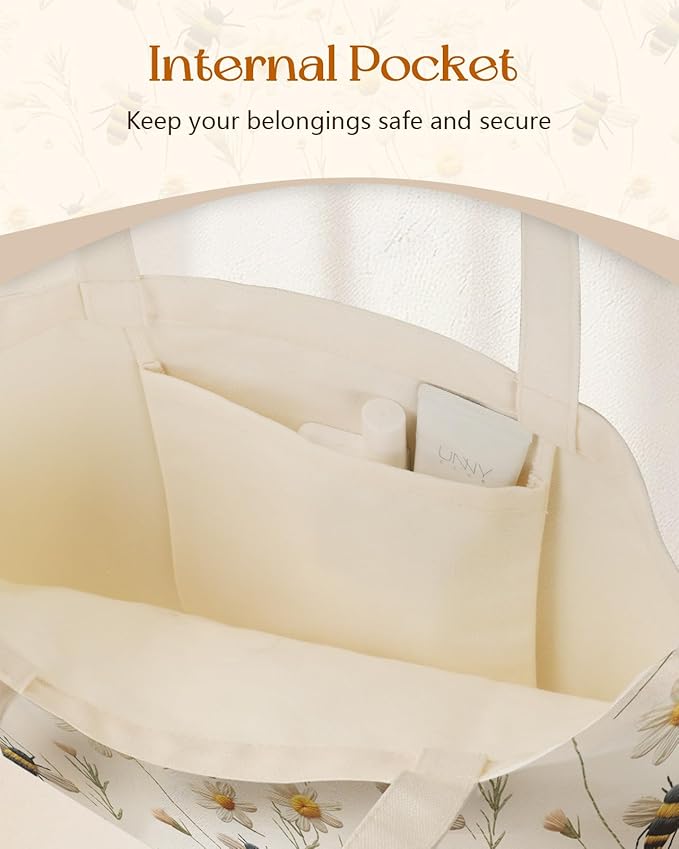 Canvas Tote Bag for Women - Aesthetic Canvas Totes with Pockets Cute Reusable Cloths Ladies Shoulder Bag