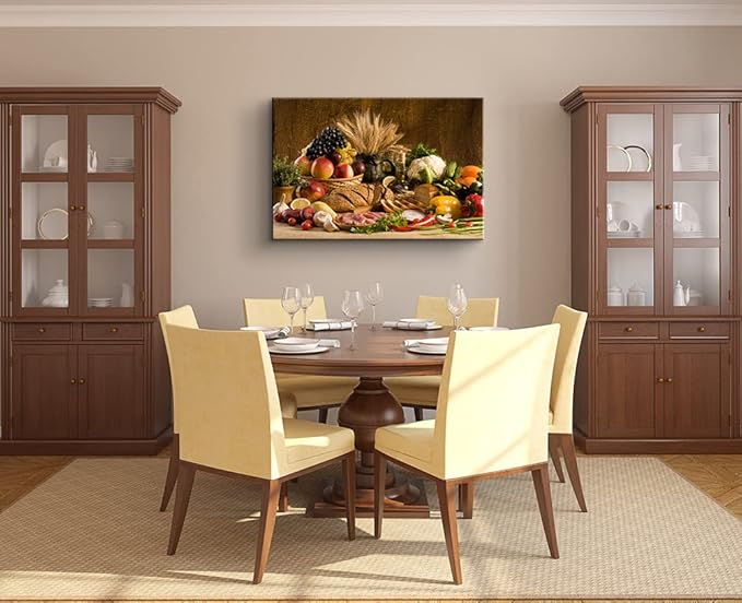 Kitchen Wall Decor Bread Vegetable Fruit Canvas Wall Art Kitchen Decorations Dining Room Decor wall art Healthy Eating Fruit Wall Art Food Wall Art for Dining Room Ready to Hang (12''Hx18''W)
