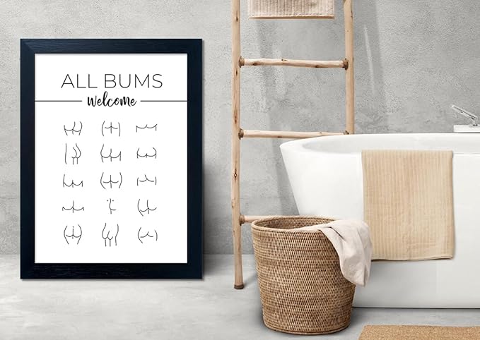 Funny Black and White Framed Modern Minimalistic Canvas Print Bathroom Sign Artwork