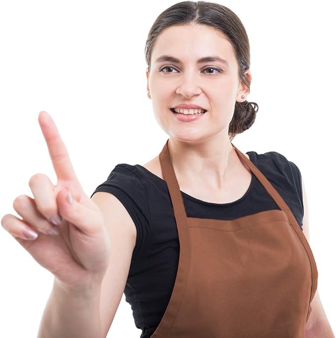 Total 6PCS Brown Bib Apron Adult with 2 Pockets for Women Men Chef Cooking Kitchen (6, Brown)