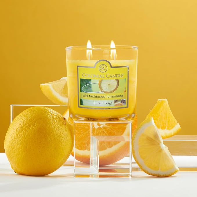 Colonial Candle Old Fashioned Lemonade Jar Candle, 2 Wick, 3.5 oz, Mottled Wax Candle