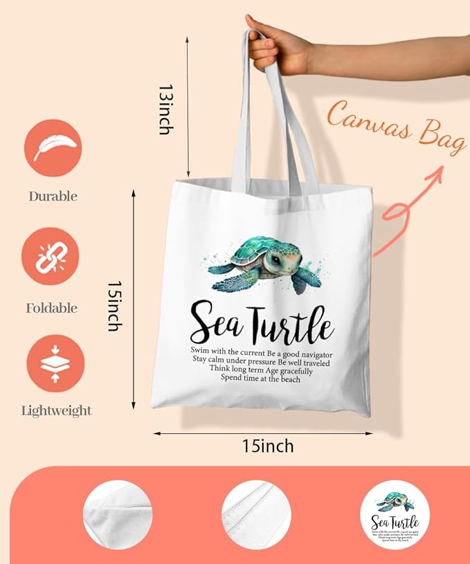 Lake Turtle Canvas Tote Bag for Women Teen Girls Gifts Cute Small Travel Work Tote Bags Reusable Grocery Bags Shoulder Bag