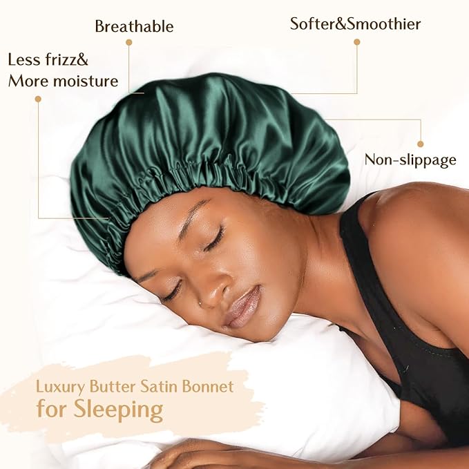 YANIBEST Adjustable Silk Bonnet Double Layer Satin Bonnet Hair Bonnet for Sleeping Bonnets for Women Hats Curly Natural Hair, Sage