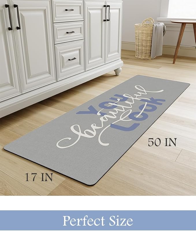 MontVoo-Bath Mat Rug Long Non Slip Super Absorbent Bathroom Runner Stain Resistant Quick Dry Thin Bathroom Mat Fit Under Door-17"x50",Blue-Look