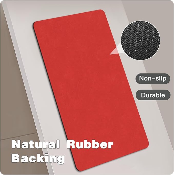 Christmas Bath Mat, Red Bathroom Rugs Non Slip Washable Thin Absorbent Bath Mat Fits Under Door Bathroom Floor Mat Perfect for Bath, Shower, or Sink 36"x48" Red
