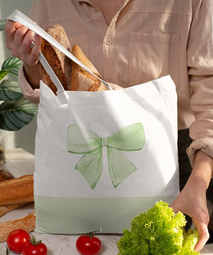 Coquette Pink Bow Preppy Canvas Tote Bag for Women Teens Teen Girls, Pink Bow Girls Tote Bag, Coquette Gifts