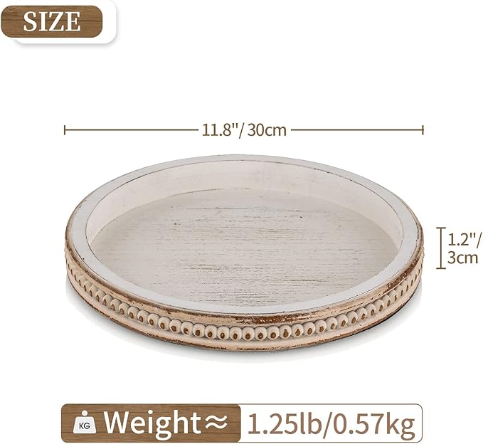 Hanobe Candle Tray Holder Decorative: Round Coffee Table Home Decor Centerpiece Boho White Serving Trays for Living Room Kitchen
