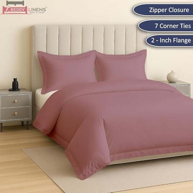eBeddy Linens Duvet Cover Set Oversized King Plus 120x128 Inch 100% Cotton Soft and Breathable 3 Pieces (1 Duvet Cover & 2 Pillow Shams) Zipper Closure & Corner Ties, Plum Solid