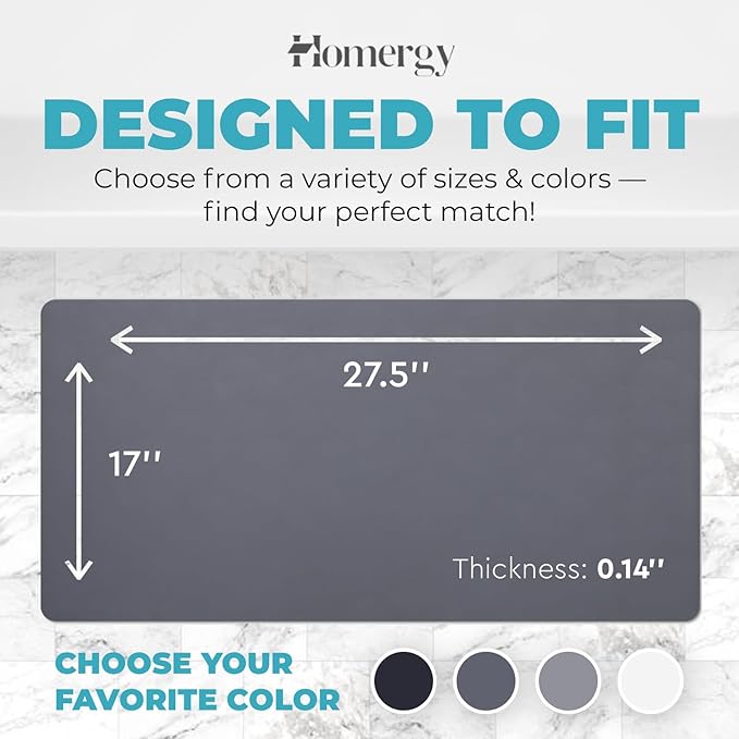 Homergy Bath Mat – Super‑Absorbent & Quick‑Dry with Non‑Slip Rubber Backing, Machine Washable & Odor Resistant – 18x28 in, Dark Gray