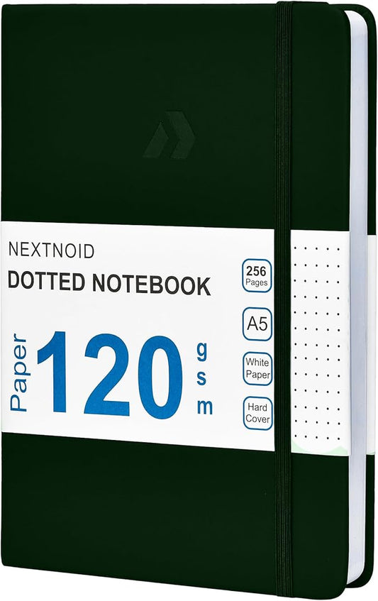 Nextnoid Hardcover Dotted Journal Notebook - 120 GSM Thick Paper, Medium A5-256 Pages - Perfect For Handwriting, Diagrams, Note-Taking and To-Do Lists (Dot, Green)