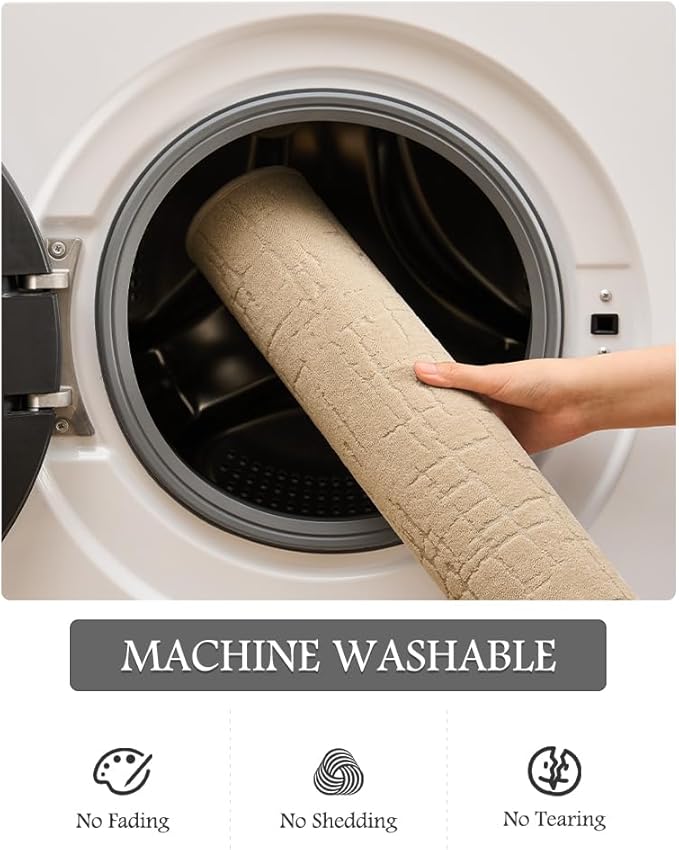 AMOAMI-Bath Mat-Absorbent Quick Dry Bathroom Floor Mats-Washable Rubber Backing Bath Mats for Bathroom Rugs Fit Under Door-Bath Rug for in Front of Sink Bathtub Shower Room, Camel 17''x59''