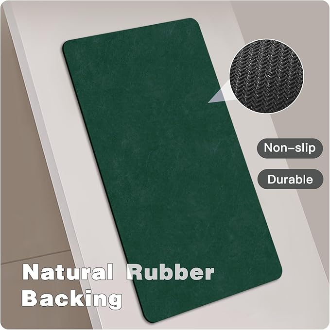Bathroom Mat Quick Dry, Bathroom Rugs Non Slip Washable Thin Absorbent Bath Mat Fits Under Door Bathroom Floor Mat Perfect for Bath, Shower, or Sink 36"x48" Dark Green