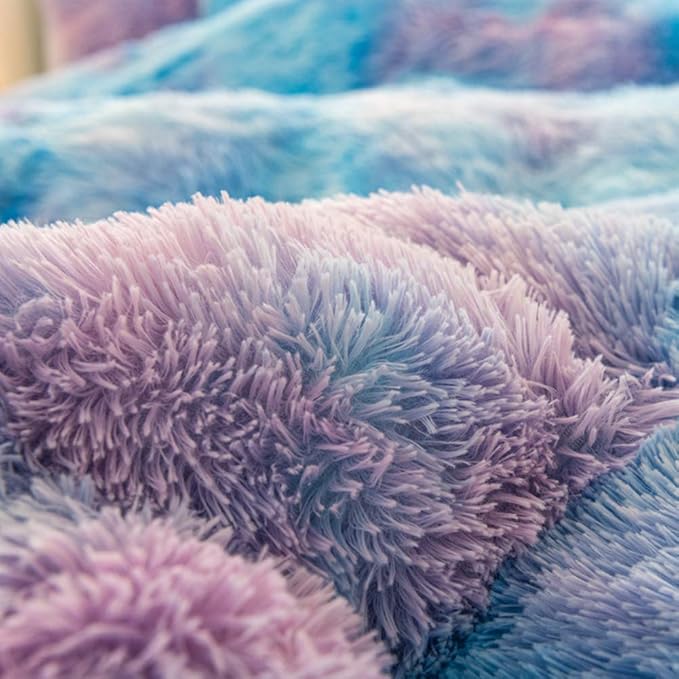 MorroMorn 5 PCS Plush Shaggy Duvet Cover Sets, Luxury Shag Fluffy Comforter Cover Fuzzy Bedding Set - Long Faux Fur Ultra Soft Cozy (Starry Sky, Full/Queen)