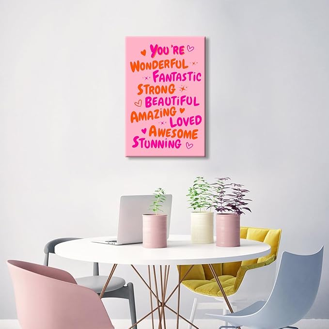 Trendy You Are Amazing You Are Awesome Poster, Funky 70s Pink Orange Aesthetic Canvas Wall Art, Preppy Uplifting Daily Reminder Quotes, Motivational Gifts Picture for Girls 16x24in Wrapped Canvas