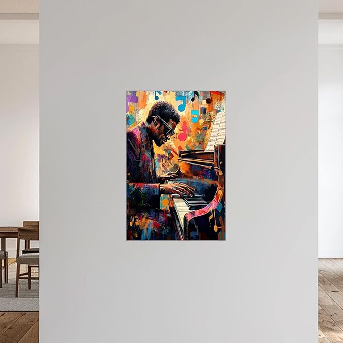 SWQYLB Black Music Wall Art Abstract Jazz Wall Decor African American Painting Canvas Musical Instruments Pictures Classroom Music Men Room Decor Framed (Orange, (16.00" x 24.00"))