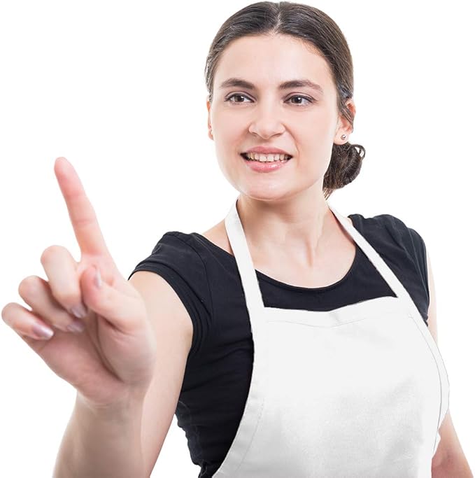 Total 6PCS White Apron for Women Adult Unisex Plain Color Bib aprons with 2 Front Pockets Washable Chef Aprons for Cooking Baking Kitchen Restaurant Crafting