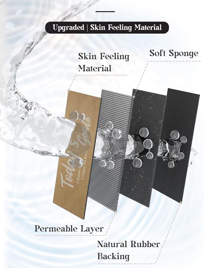 MontVoo -Bath Mat Rug- Non Slip Quick Dry Absorbent Thin Bathroom Rugs Fit Under Door-Faux Suede Surface Bathroom Floor Mats-Shower Rug for in Front of Bathtub Shower 17 X27.5 Camel Text Pattern