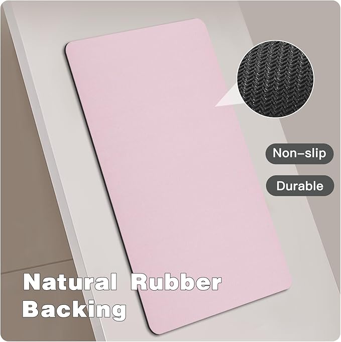 Pink Bath Mat, Bathroom Rugs Non Slip Washable Thin Absorbent Quick Dry Bath Mat Fits Under Door Bathroom Floor Mat Perfect for Bath, Shower, or Sink 20"x30" Pink