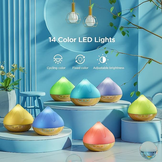 Essential Oil Diffuser for Home: 500ML Aroma Diffuser for Hotel Office Yoga Room - Humidifier with 14 Colors LED Night Light for Kids/Women Home Relaxation,Brown