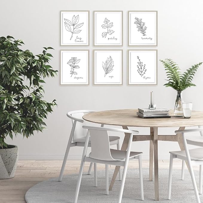 Kitchen Herbs B&W Art Prints | Set of 6 | 8x10 (Unframed)
