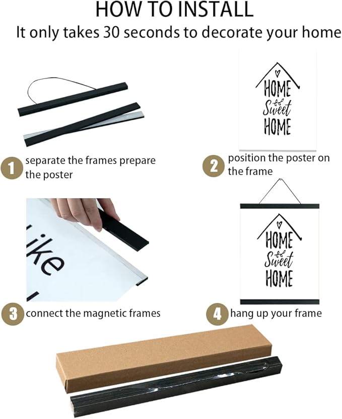 3 Pack Magnetic Poster Hanger Frame 20 Inch Black,20x24 20x30 20x28 Poster Frame Wood Magnet Frames Hangers for Photos Pictures Prints Maps Scrolls Canvas Artwork Diamond Art Painting,