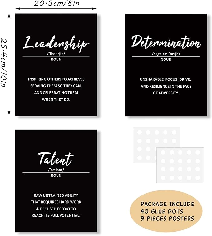 9 Pieces Inspirational Phrases Wall Art Prints Motivational Sayings Quote Poster Positive Print Decoration for Teens Adults Living Room Office Classroom College Decor, Unframed, 8 x 10 Inch (Black)