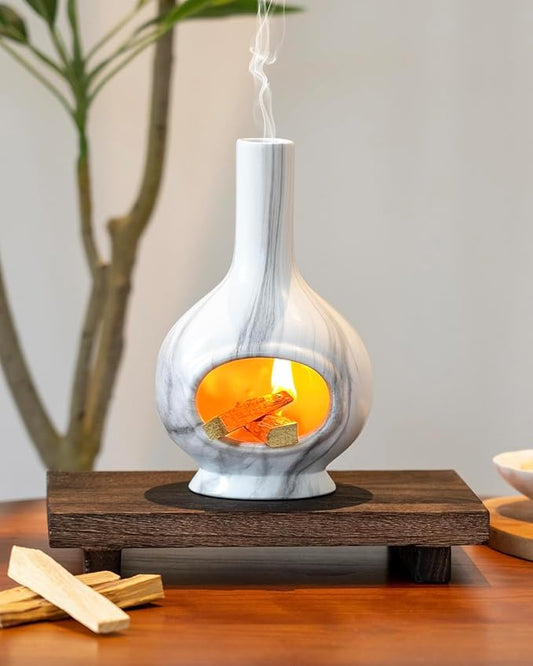 Handmade Ceramic Incense Holder，Stick & Backflow - Sage Holder for Burning ，Meditation Accessories，Easily Grab All Incense Ash (Marble)