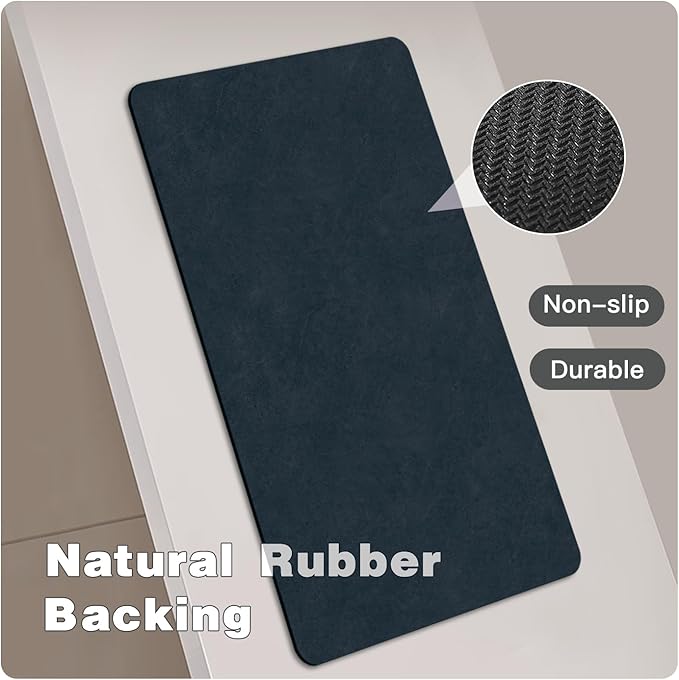 Bath Mat, Bathroom Rugs Non Slip Washable Thin Absorbent Quick Dry Bath Mat Fits Under Door Bathroom Floor Mat Perfect for Bath, Shower, or Sink 20"x48" Navy Blue