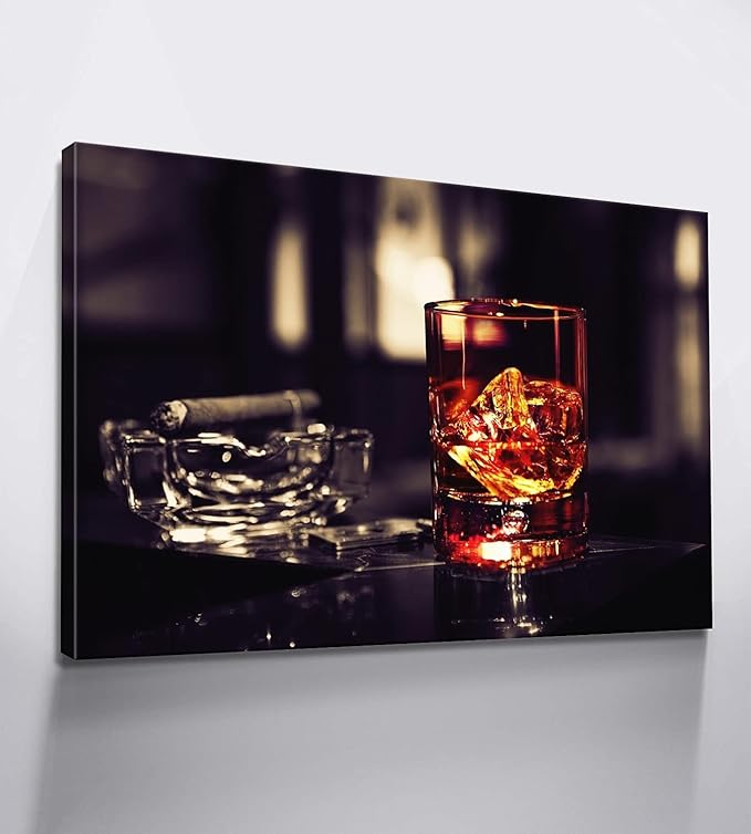 Bar Art Kitchen Frames - Wall Decor with Whiskey Decor & Food Poster for Dining Room (12''Hx18''W)