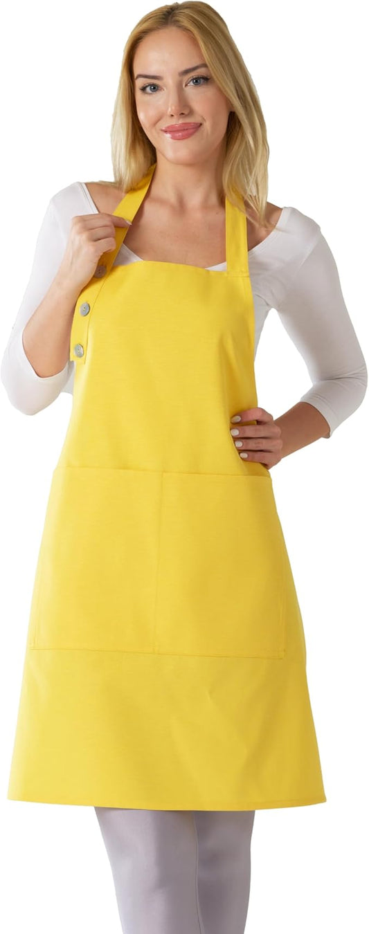 TOSHE Kitchen Apron Waterdrop Resistant Cotton Apron with adjustable Aprons for Women with Pockets 10 Color option Cooking Yellow Apron (Yellow)