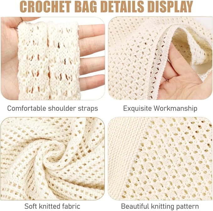 COOKOOKY Crochet Beach Tote bag Summer Beach Bag for Women Aesthetic Mesh Tote Bag Hippie Bag Knit Bag
