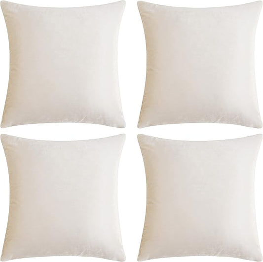 GIGIZAZA Velvet Ivory Throw Pillow Covers Decorative Cushion Covers Cream Pillow Cases Sham for Sofa Couch (18x18inch(45x45cm)-4pcs, Ivory)