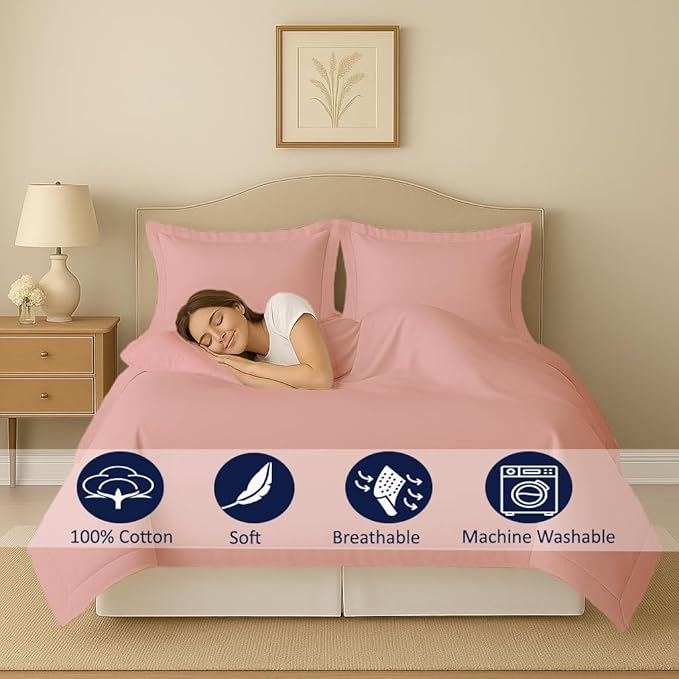 eBeddy Linens Blush Solid Duvet Cover Set King XL 116x98 Size 800 TC Certified Egyptian Cotton Luxury Soft & Breathable Comforter Cover and 2 Pillow Sham with Zipper Closer & Corner Ties