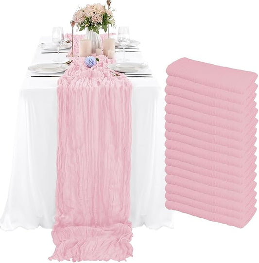 16 Pack Pink Cheesecloth Table Runner, 35x120 Inch Boho Gauze Table Runners, Cheese Cloth Long Table Runner Elegant Table Runners for Party Wedding Bridal Shower Table Decor (Pink)