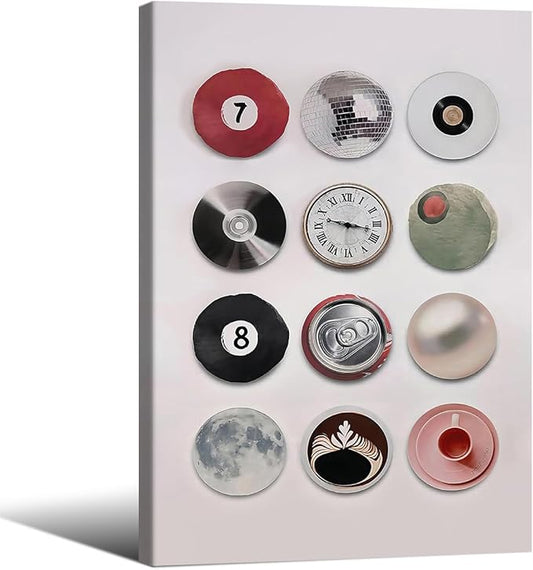 Trendy Retro Disco Wall Art - Vintage Lucky 8 Ball Poster, Funky Music Record Wall Decor, 16x24 inch Framed Unique 7 Ball Canvas Prints, Preppy Aesthetic Painting