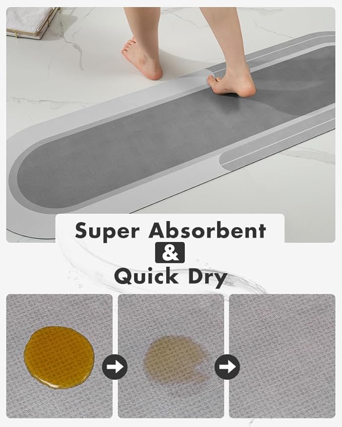 MontVoo Bath Mat Runner - Long Non Slip Absorbent Quick Dry Thin Bath Rug for Bathroom Floor Mat - Rubber Backed - Stain Resistant - Easy Care - Gray 17"x70"