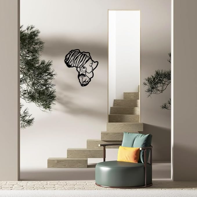 NBEADS Africa Map Metal Wall Art Decor, Matte Style Women Wall Hanging Decor Silhouette Wall Art for Home Garden Hotel Office Wall Festival Decoration Gift, 10.79×11.8 Inch