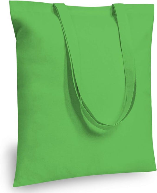 TOPDesign 12-Pack Economical 16"x15" Lime Green Cotton Tote Bag, Lightweight Medium Reusable Grocery Shopping Cloth Bags, Suitable for DIY, Advertising, Promotion, Gift, Activity