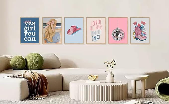 6 Pcs Christian Girly Wall Art Coastal Cowgirl Poster Vintage Beachy Canvas Prints Clean Girl Aesthetic Painting Granddaughter Room Decor Preppy Trendy Picture for Dorm 8X10Inch
