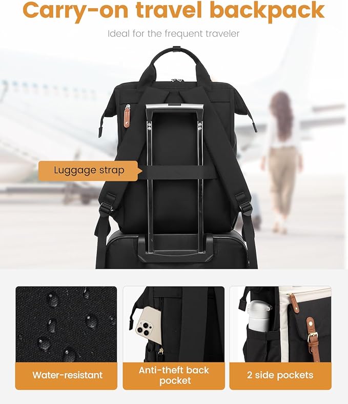 LOVEVOOK Laptop Backpack for Women, Teacher Bag Work Backpack Purse Laptop Computer Back Pack, Business Travel Backpack, Nursing College School Bookbag, 15.6 Inch, Black-Beige-Brown