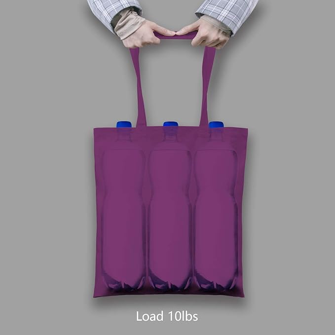 TOPDesign 12-Pack Economical 16"x15" Purple Cotton Tote Bag, Lightweight Medium Reusable Grocery Shopping Cloth Bags, Suitable for DIY, Advertising, Promotion, Gift, Activity