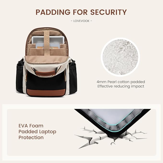 LOVEVOOK Laptop Backpack for Women with Pouch Pocket for Large Capacity Cup,17 Inch Teacher Nurse College Work Backpack Purse,Waterproof Laptop Bag Computer Back Pack for Travel, Beige-Red-Black