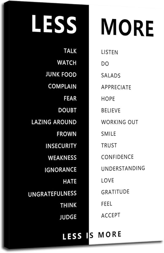 Less is More Inspirational Print Wall Art for Office Less and More Motivational Picture Inspiring Poster Painting Modern Artwork for Home Bedroom Living Room Office Decor Frame[12''W X 18''H]