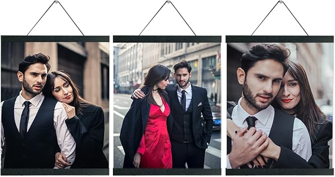 3 Pack Magnetic Poster Hanger 10 Inch Black, 10x12 10x16 10x14 Poster Frame Wood Wooden Magnet Print Posters Dowel Scroll Hanger Hangers Hanging Kit for Walls Map Canvas Artwork