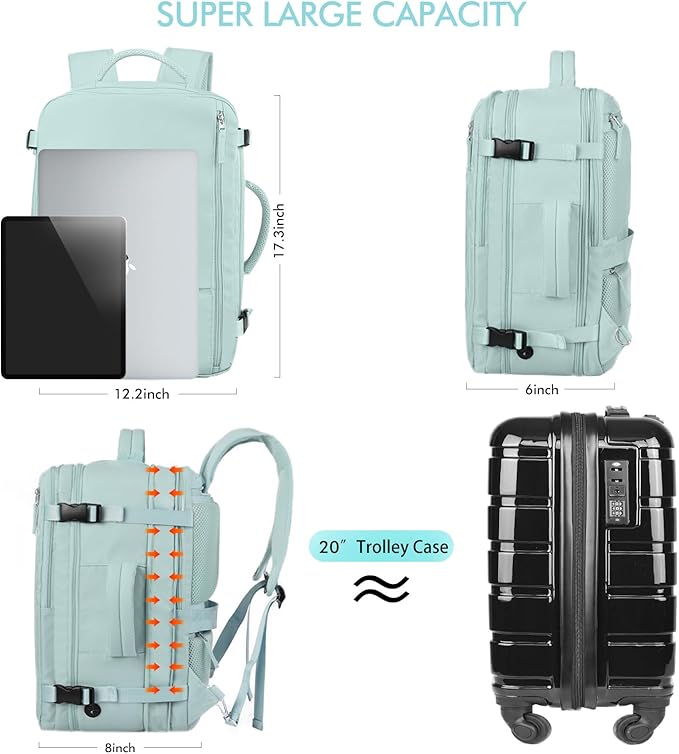 Beraliy Large Travel Backpack for Women Airline Approved, Carry On Backpack, 17 Inch Laptop Backpack, Personal Item Bag Casual Daypack Backpacks, Mint Green