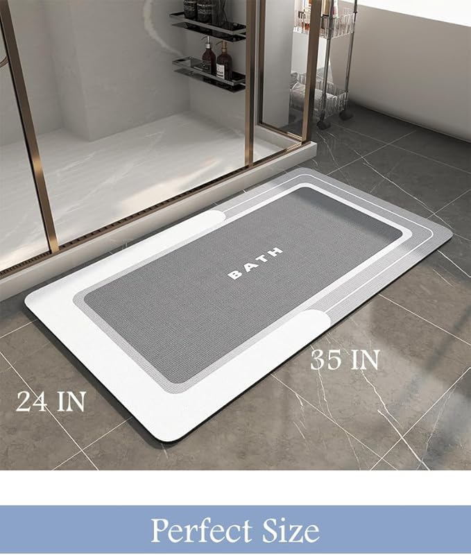 MontVoo Bath Mat - Bathroom Mat Rug Non Slip Super Absorbent Stain Resistant Quick Dry Thin Bathroom Rug - 24"x35" Gray