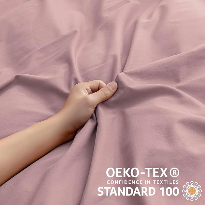 JELLYMONI Cotton Duvet Cover Twin Size - 100% Washed Cotton Linen Feel Textured Comforter Cover, 2 Pieces Breathable Soft Bedding Set with Zipper Closure (Dusty Pink, Twin 68"x90")