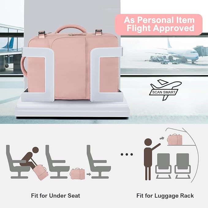 Travel Backpack, Carry on Flight approved Travel Bag with Multi-Pockets, Waterproof 17.3inch Laptop Backpack for Men Women, Pink