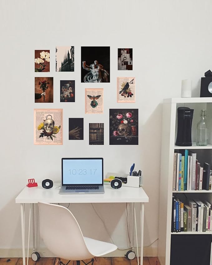 ASTRDECOR Dark Academia Decor Set - Vintage Newspapers Canvas Wall Art Prints Posters for Room Aesthetic, Spooky Gothic Home Decor for Halloween decor, Skull Witch Decor for Dark Bedroom Set of 12【Unframed】