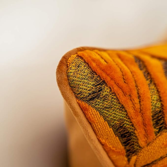 Alerfa 20 x 20 Inch Orange Square Maple Leaf Pillow Embroidery Cut Velvet Cushion Case Luxury Modern Lumbar Throw Pillow Cover Decorative Pillow for Couch Sofa Living Room Bedroom Car